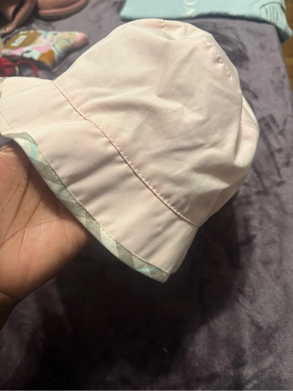 Burberry Light Pink Bucket Hat with Check Trim